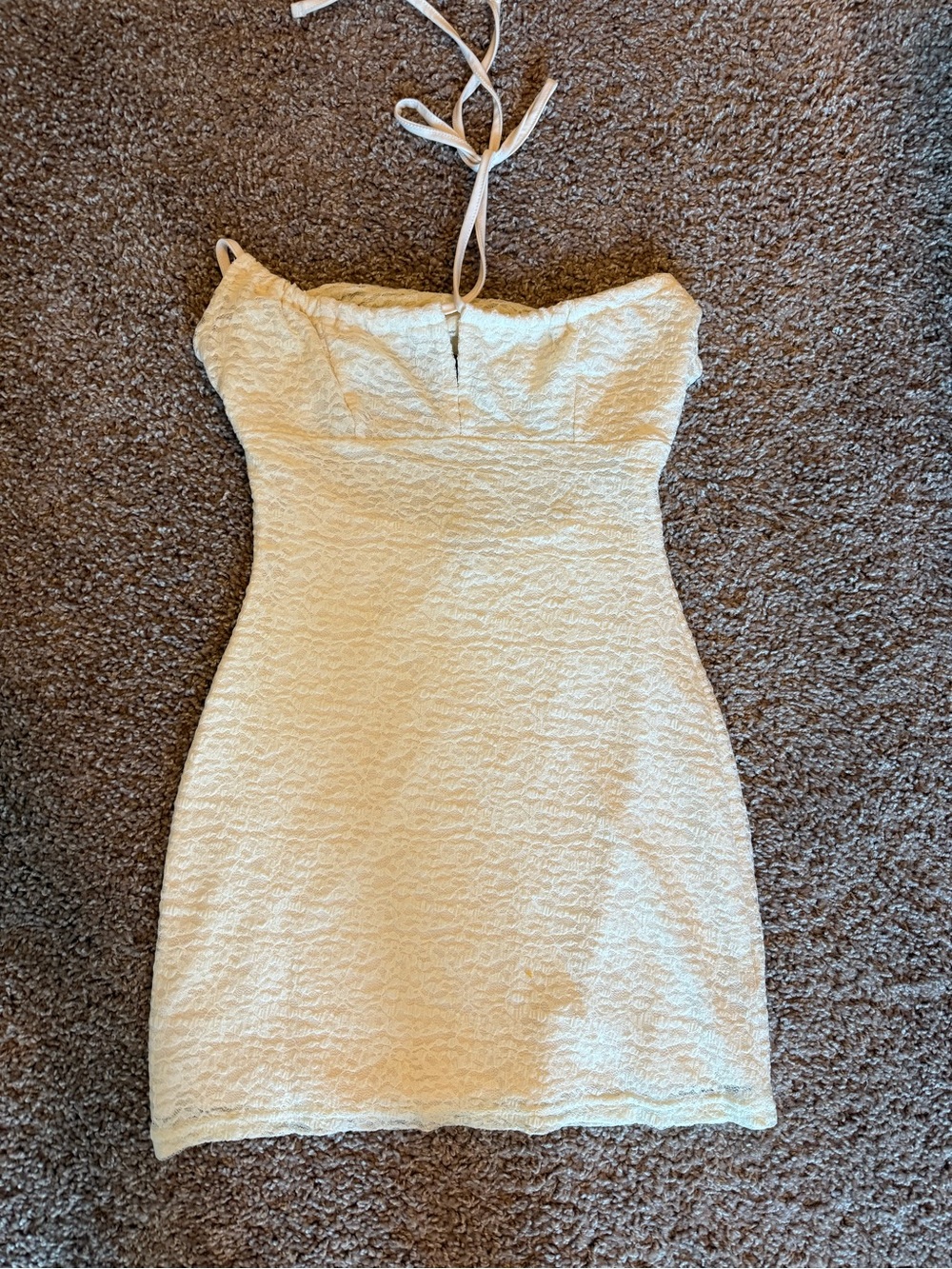Edikted Strapless Cream Lace Bodycon Mini Dress with Halter Tie